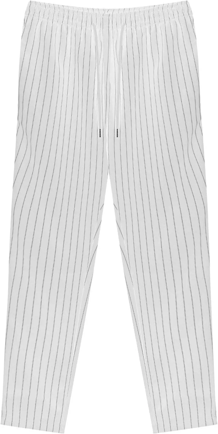 Mens Slim Fit Striped Casual Pants Casual Elastic Waist Drawstring Pencil Pants Skinny Stretchy Chino Trousers for Work