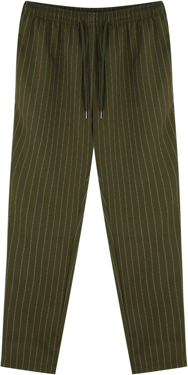 Mens Slim Fit Striped Casual Pants Casual Elastic Waist Drawstring Pencil Pants Skinny Stretchy Chino Trousers for Work