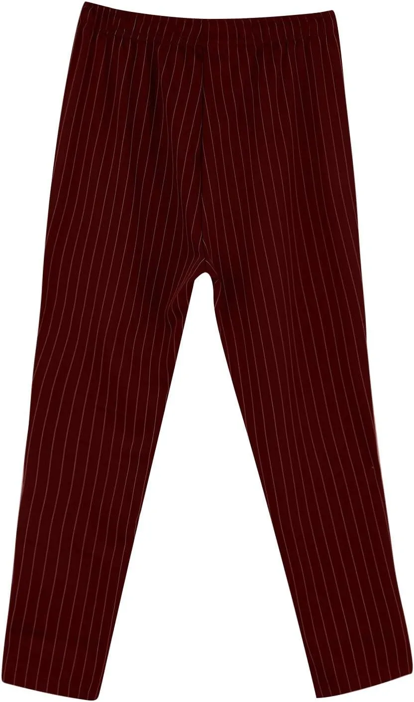 Mens Slim Fit Striped Casual Pants Casual Elastic Waist Drawstring Pencil Pants Skinny Stretchy Chino Trousers for Work