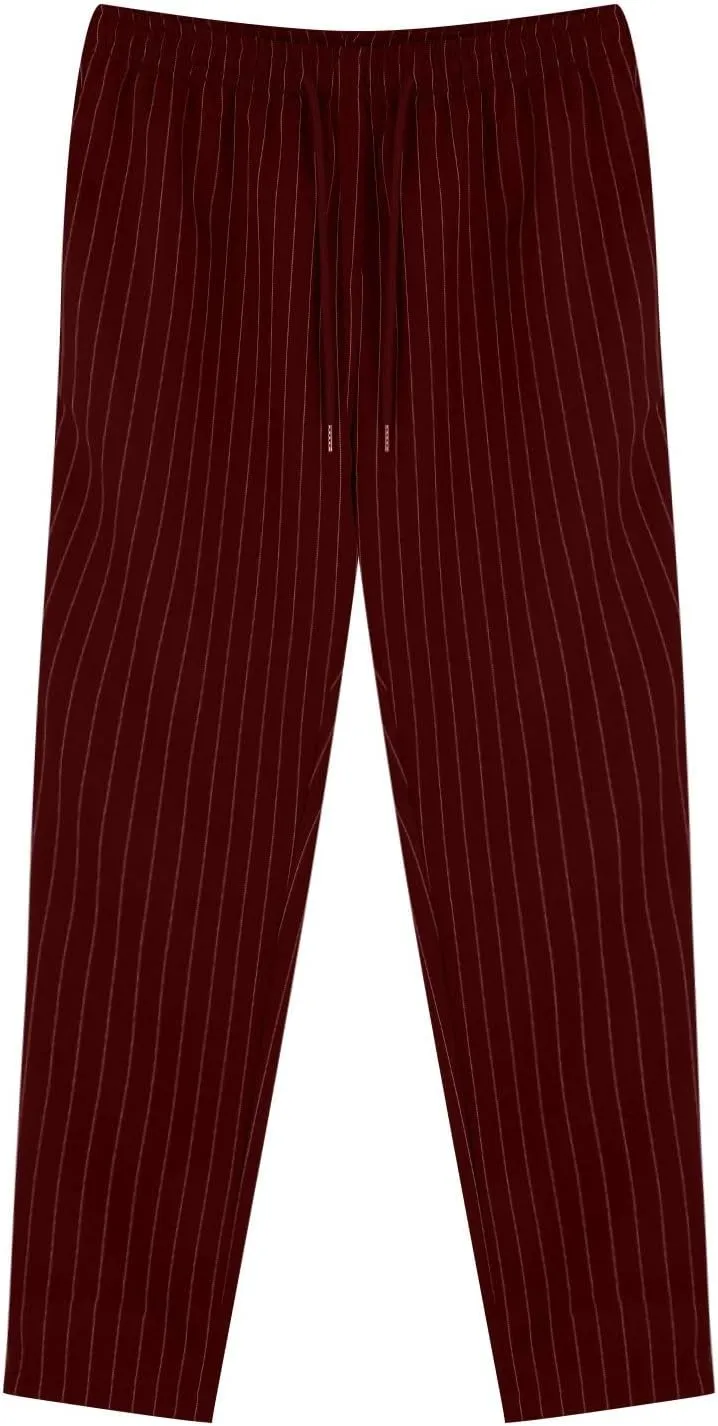 Mens Slim Fit Striped Casual Pants Casual Elastic Waist Drawstring Pencil Pants Skinny Stretchy Chino Trousers for Work