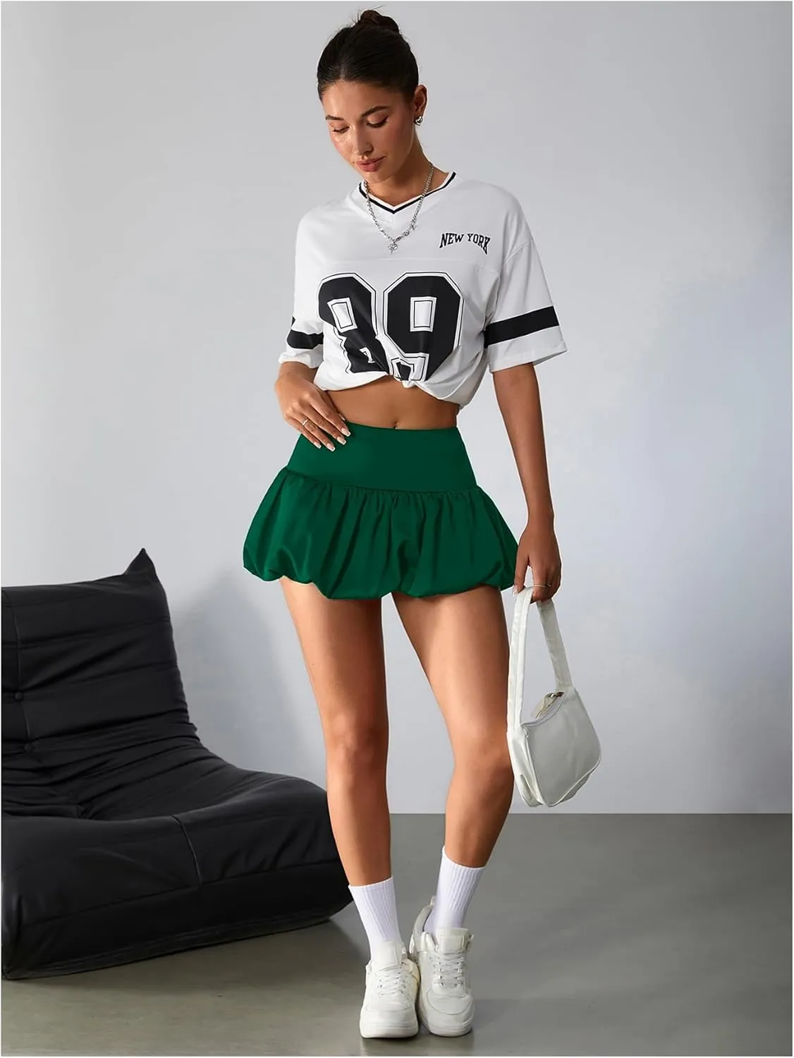 Milumia Women Y2K Bubble Mini Skirt High Waist Ruffle Hem Summer A Line Short Skirts
