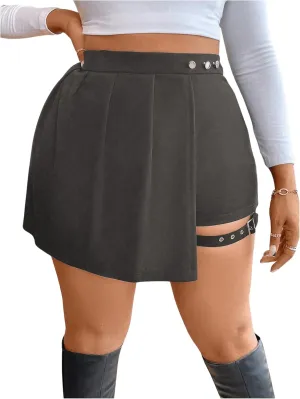 Milumia Women's Plus Size Pleated Front Cut Out Shorts High Waisted Asymmetrical Mini Skort