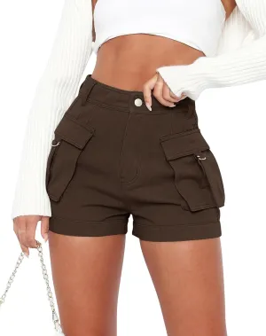 Minthunter Womens Casual High Waist Cargo Shorts with Pockets Summer Short Hot Pants