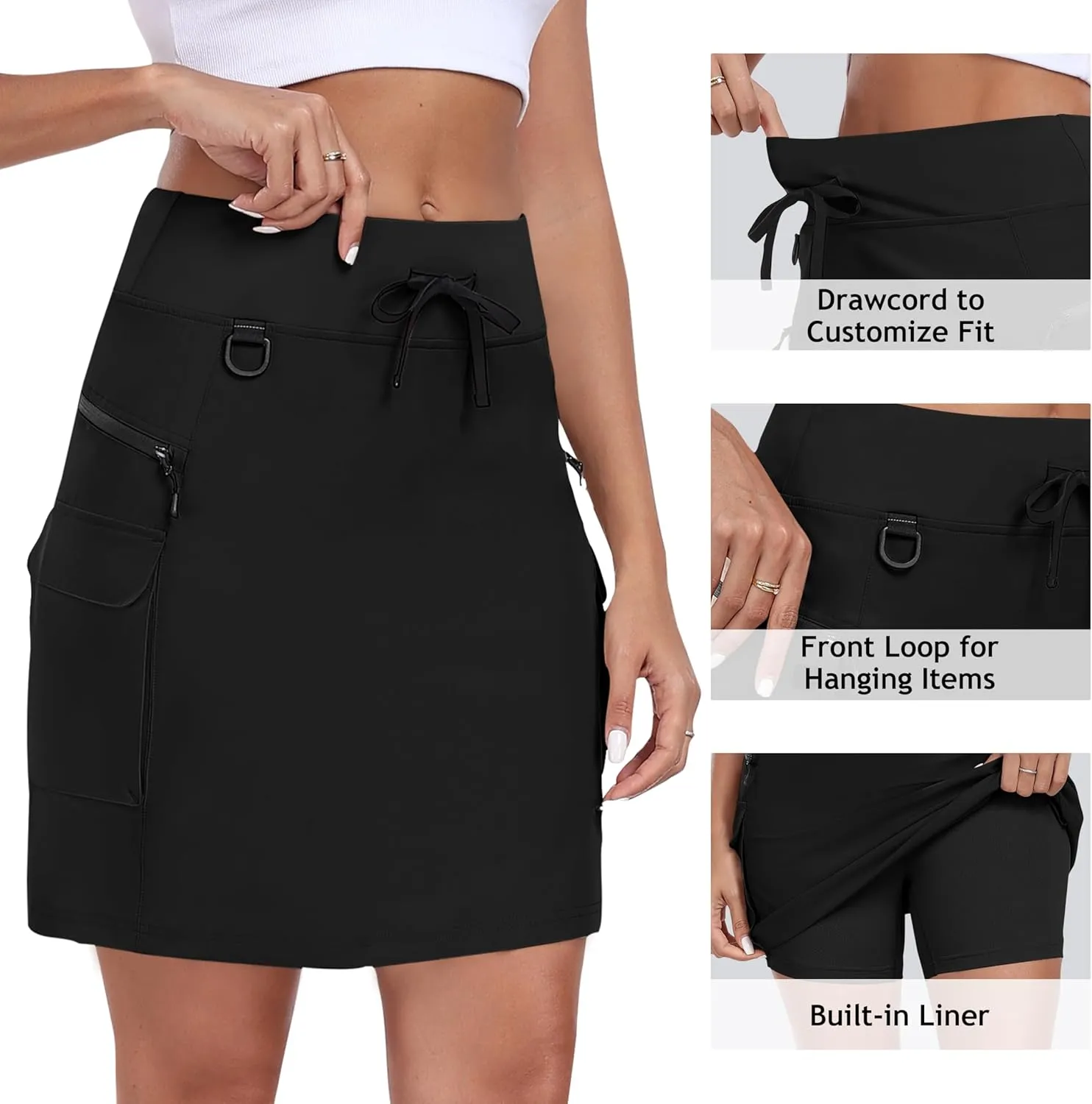MoFiz Women's 18" Hiking Cargo Skort Athletic Skirt High Waist Golf Dressy Casual Sport Quick Dry Skirt with Zipper Pockets