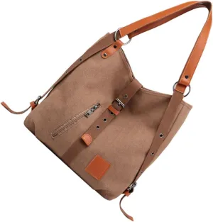 Multifunctional Bakcpack Large Capacity Tote Pouch Dark Canvas Shoulder Bag Crossbody Sling Bag for Women Fashion Handbag