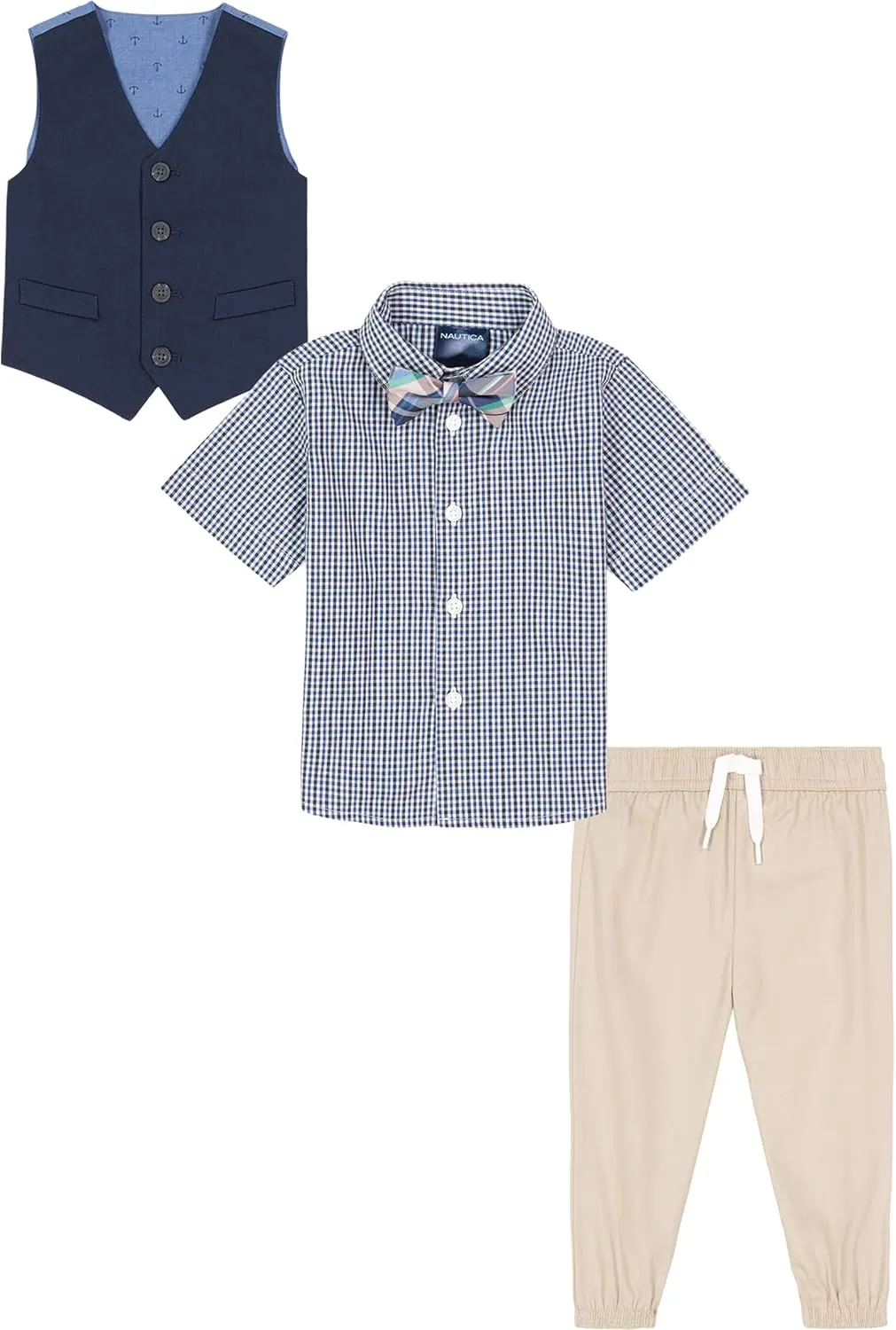 Nautica Baby Boys' 4-Piece Suit Set with Dress Shirt, Vest, Pants, and Bow Tie