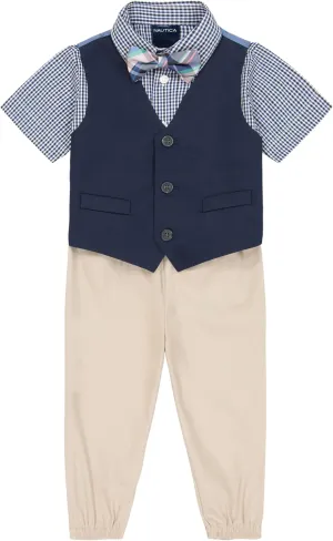 Nautica Baby Boys' 4-Piece Suit Set with Dress Shirt, Vest, Pants, and Bow Tie