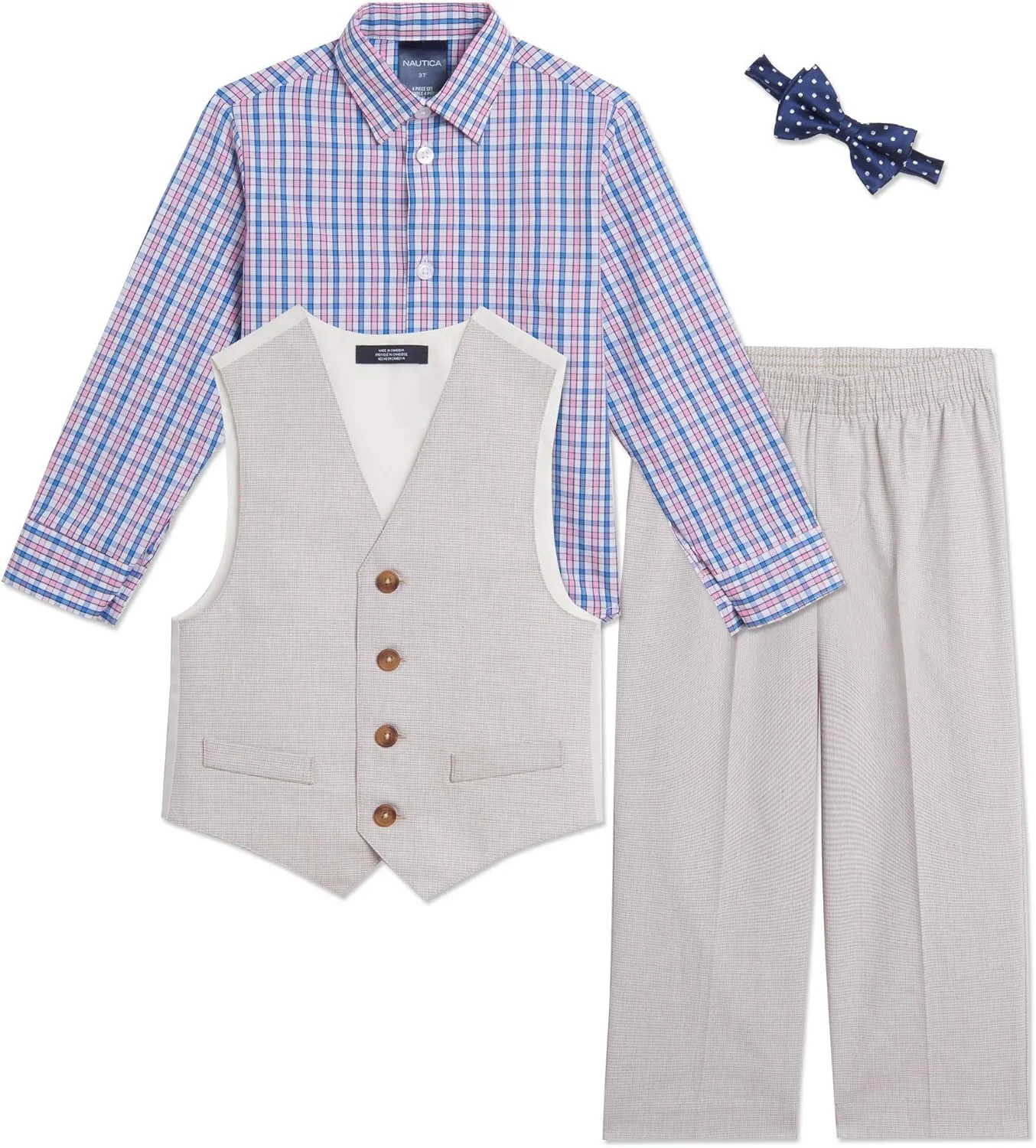 Nautica Baby Boys' 4-Piece Suit Set with Dress Shirt, Vest, Pants, and Bow Tie