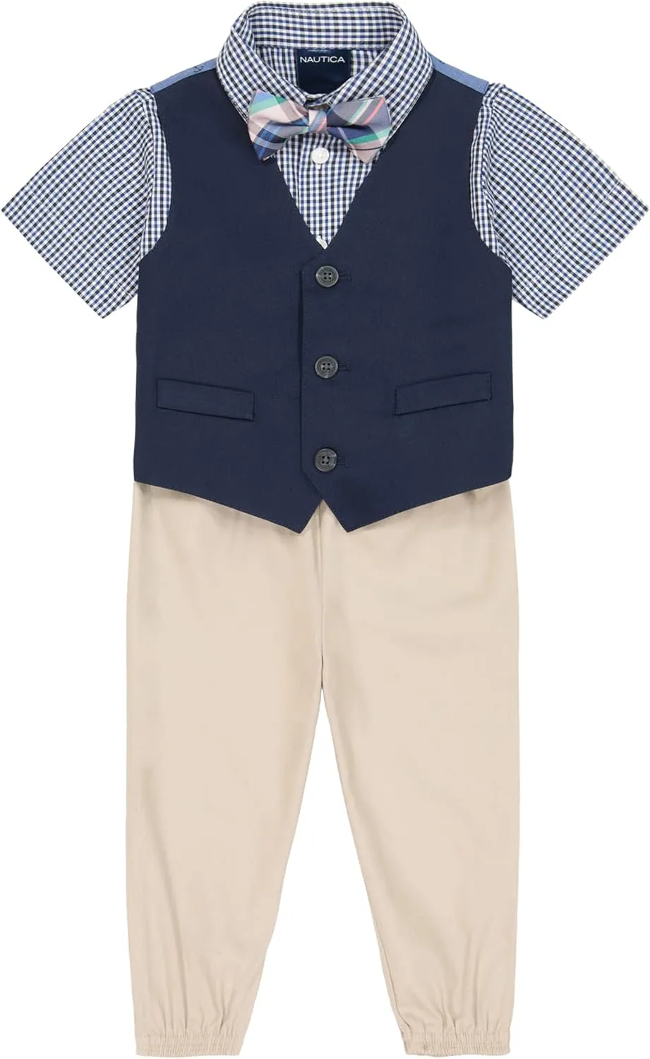 Nautica Baby Boys' 4-Piece Suit Set with Dress Shirt, Vest, Pants, and Bow Tie