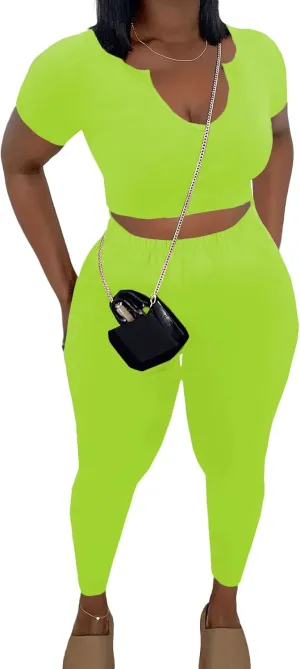 Nimsruc 2 Piece Sets For Women Sexy Casual Workout Crop Short Sleeve Long pants Leggings Sets Summer Active Wear