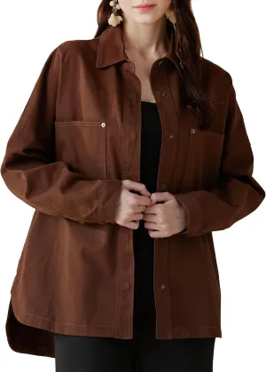 noflik Women's Oversized Button Down Denim Shirt Jacket Shacket Loose Fit