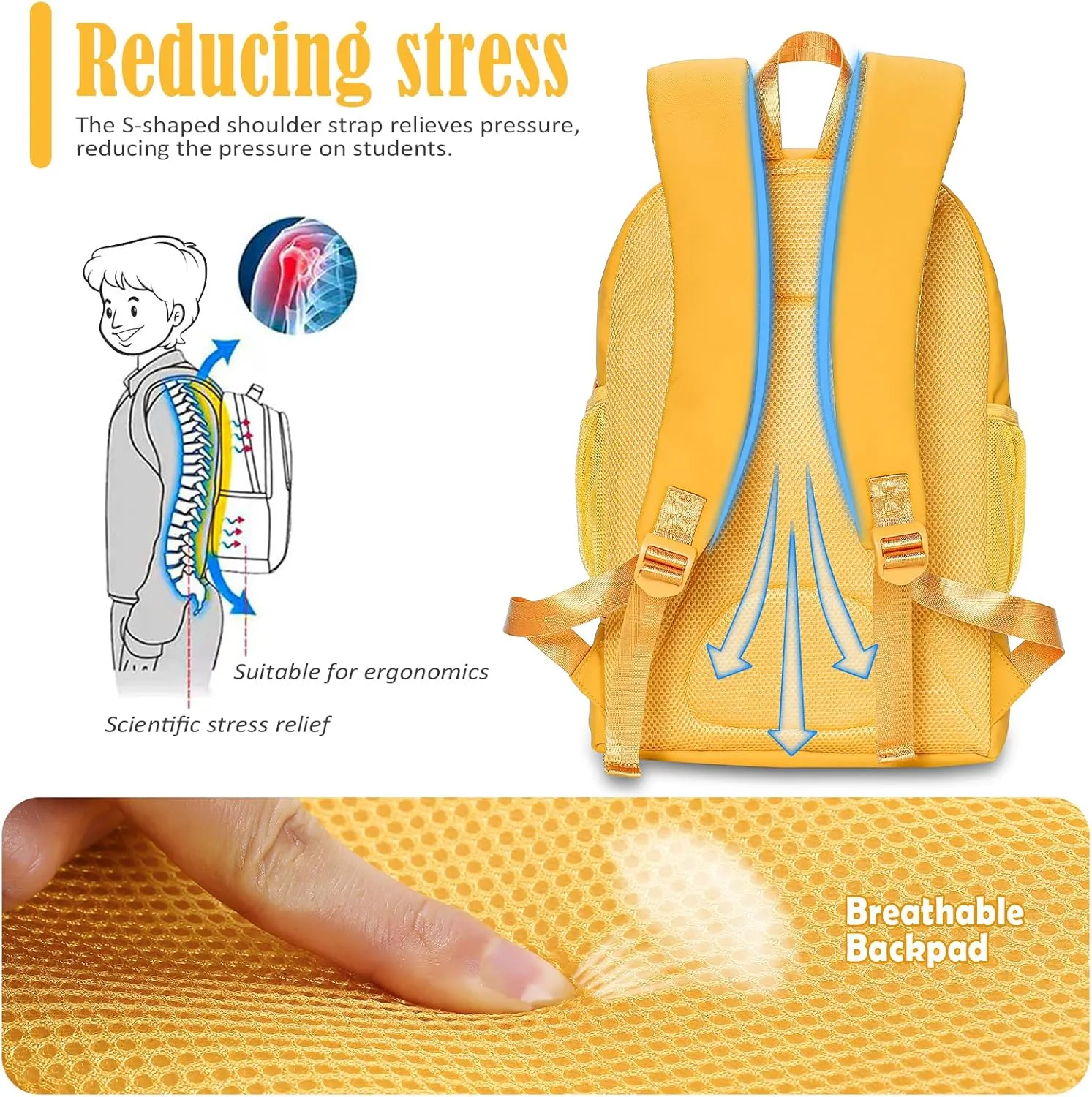 NOL Natural Organic Lifestyle Kids 2-in-1 Backpack & Insulated Lunch Bag-16 Multi-Functional Large Compartments Backpack for School & Travel,Double Deck,Water Resistant,Leak-proof,Padded,Earth-yellow