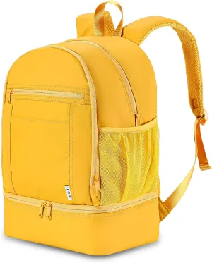 NOL Natural Organic Lifestyle Kids 2-in-1 Backpack & Insulated Lunch Bag-16 Multi-Functional Large Compartments Backpack for School & Travel,Double Deck,Water Resistant,Leak-proof,Padded,Earth-yellow