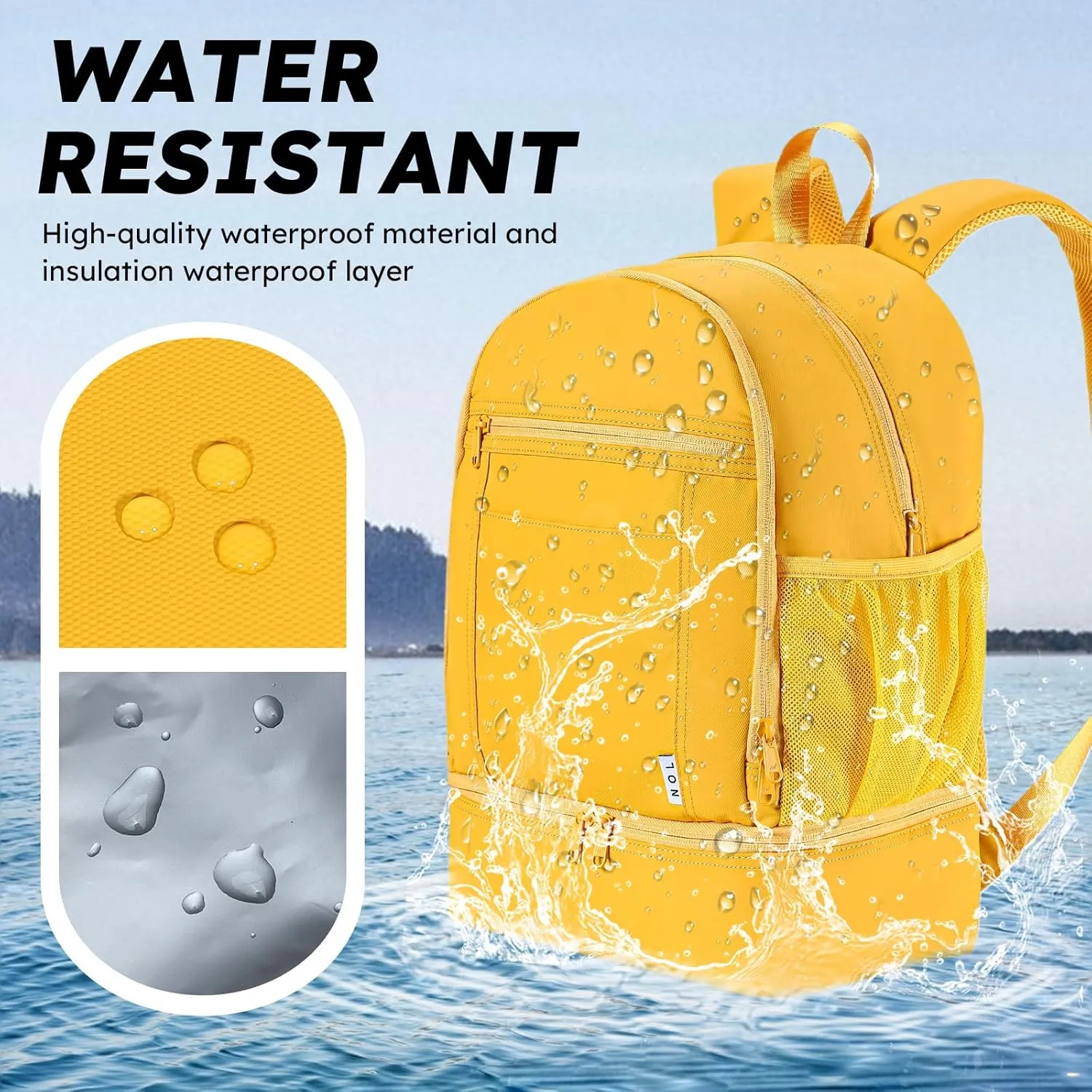 NOL Natural Organic Lifestyle Kids 2-in-1 Backpack & Insulated Lunch Bag-16 Multi-Functional Large Compartments Backpack for School & Travel,Double Deck,Water Resistant,Leak-proof,Padded,Earth-yellow