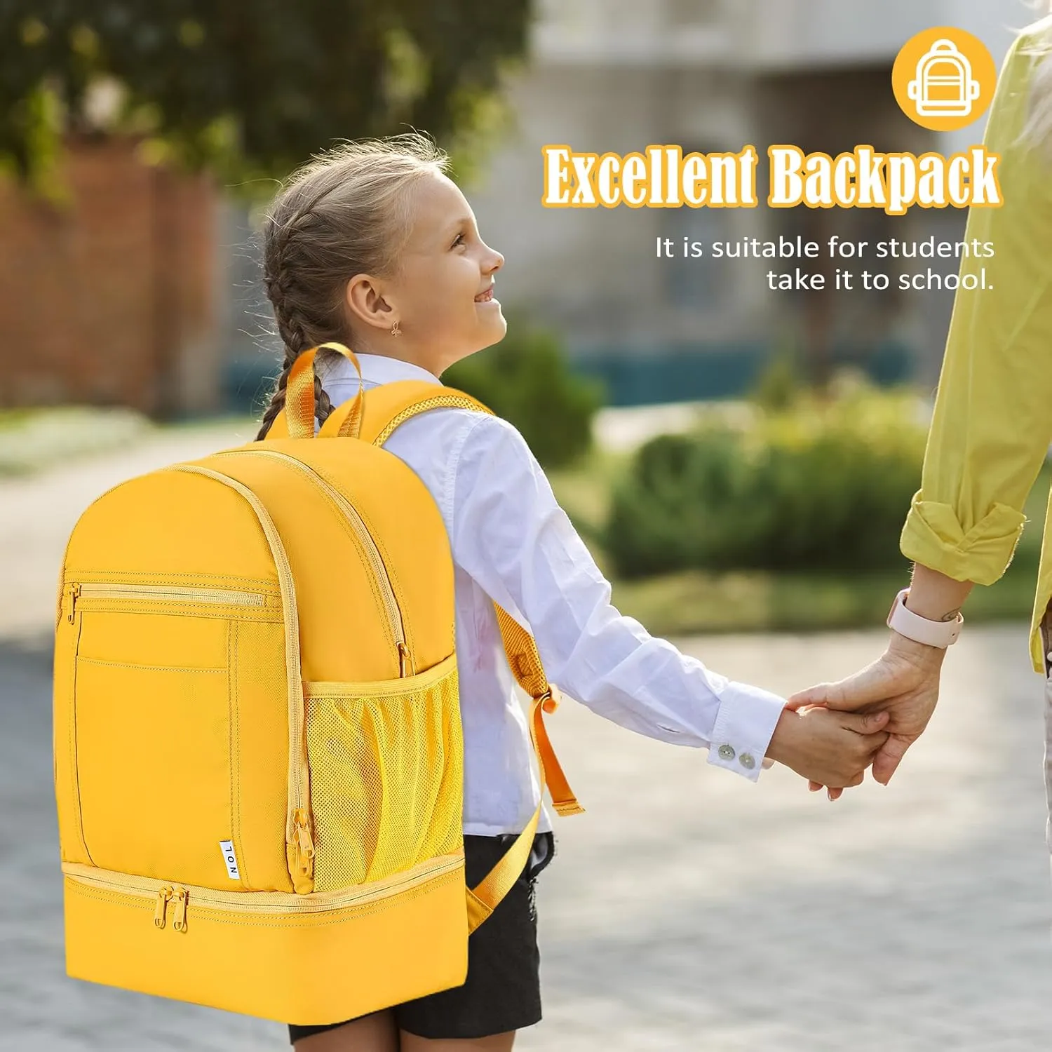 NOL Natural Organic Lifestyle Kids 2-in-1 Backpack & Insulated Lunch Bag-16 Multi-Functional Large Compartments Backpack for School & Travel,Double Deck,Water Resistant,Leak-proof,Padded,Earth-yellow