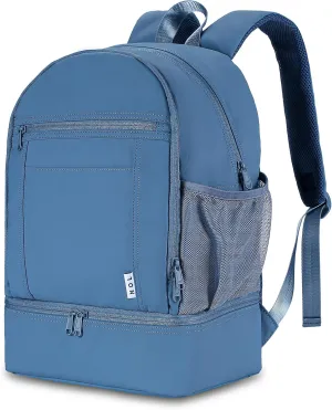 NOL Natural Organic Lifestyle Kids 2-in-1 Backpack & Insulated Lunch Bag-16"Multi-Functional Large Compartments Backpack for School & Travel, Double Deck, Water Resistant, Leak-proof,Padded-Dusty blue