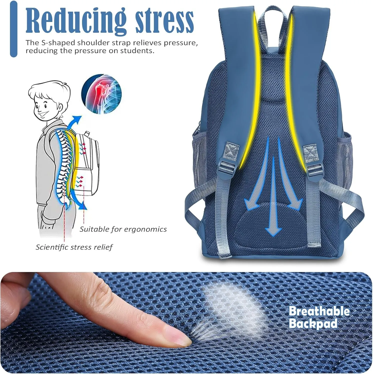 NOL Natural Organic Lifestyle Kids 2-in-1 Backpack & Insulated Lunch Bag-16"Multi-Functional Large Compartments Backpack for School & Travel, Double Deck, Water Resistant, Leak-proof,Padded-Dusty blue