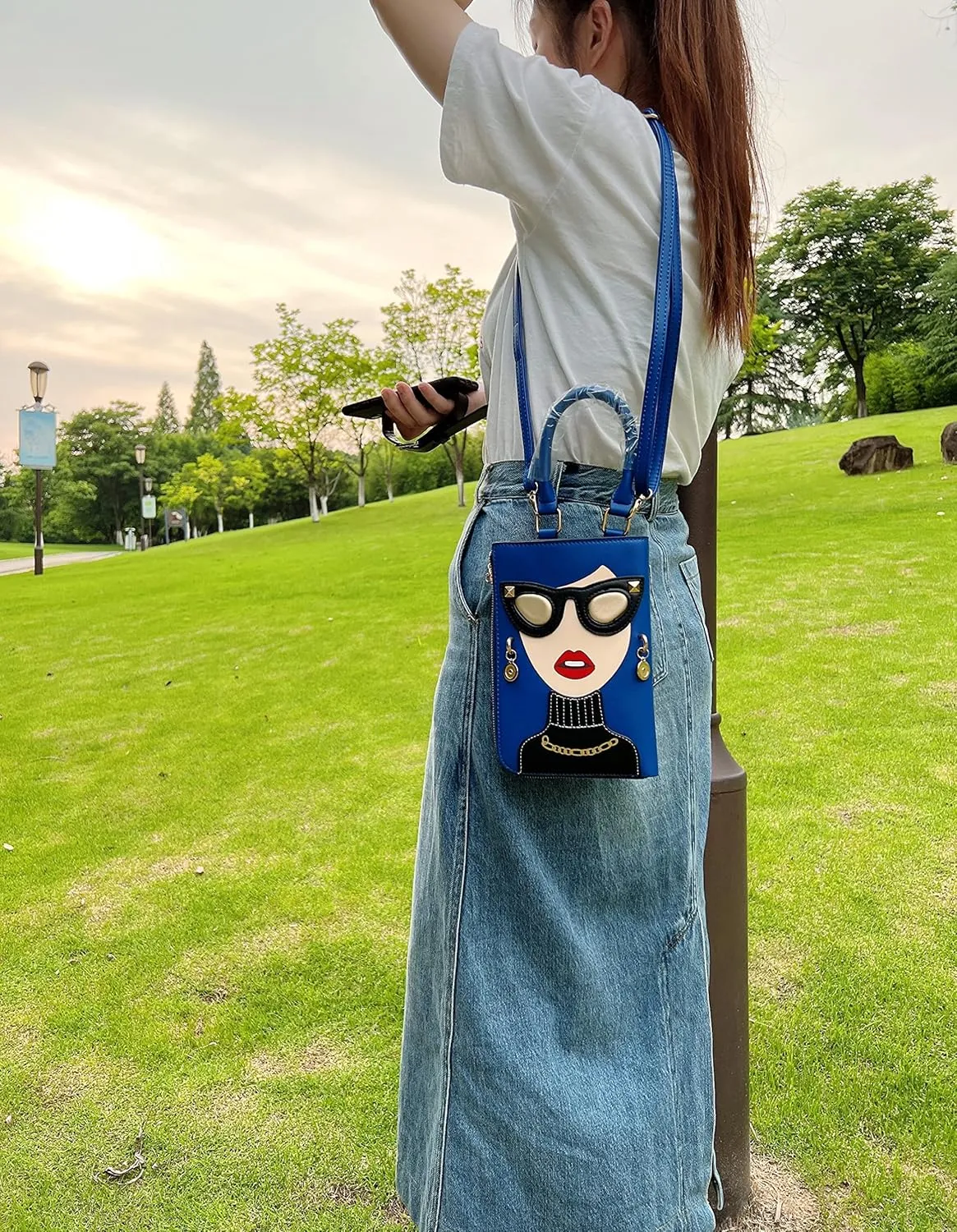 Novelty Unique 3D Lady Face PU Leather Top Handle Satchel Handbags for Women Funky Tote Purse Hobo Crossbody Shoulder bags