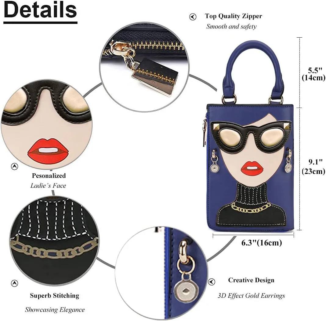 Novelty Unique 3D Lady Face PU Leather Top Handle Satchel Handbags for Women Funky Tote Purse Hobo Crossbody Shoulder bags