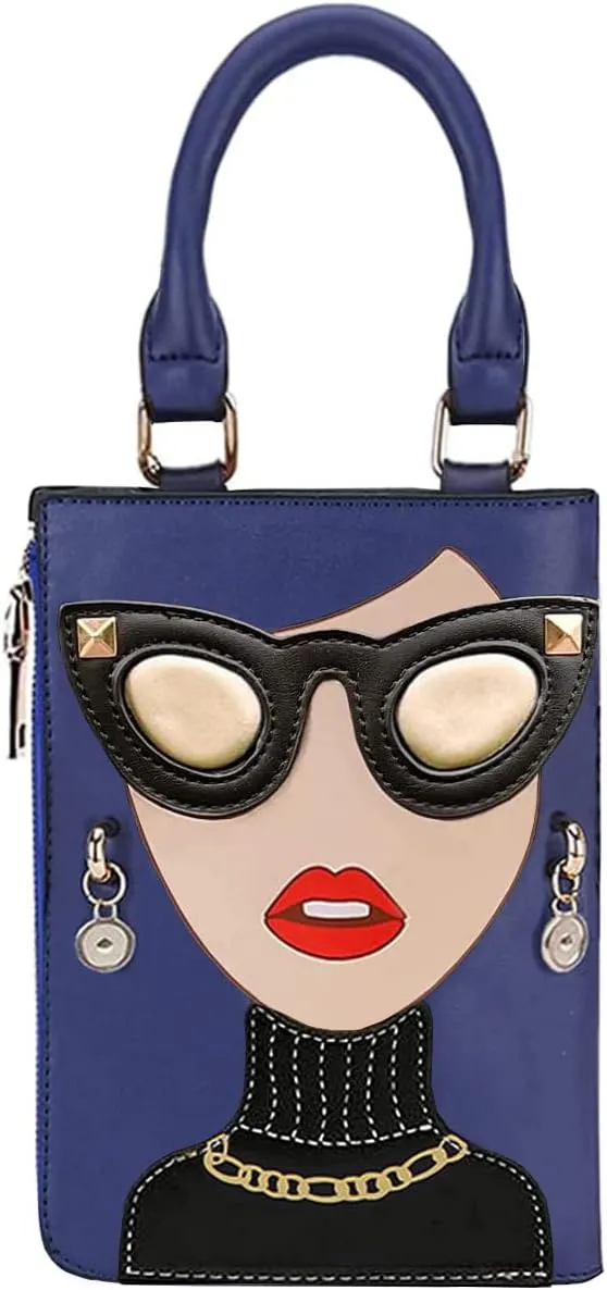 Novelty Unique 3D Lady Face PU Leather Top Handle Satchel Handbags for Women Funky Tote Purse Hobo Crossbody Shoulder bags