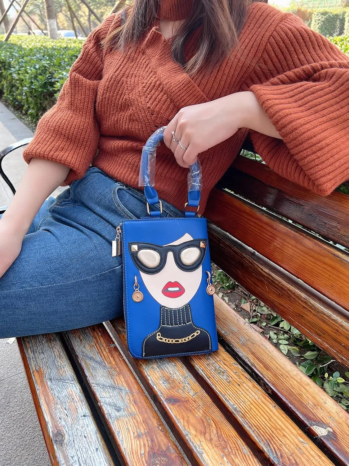 Novelty Unique 3D Lady Face PU Leather Top Handle Satchel Handbags for Women Funky Tote Purse Hobo Crossbody Shoulder bags