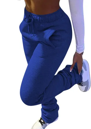 NRTHYE Stacked Pants Women Solid High Waist Drawstring Pleated Pants Casual Active Leggings Thick Sweatpants Trousers