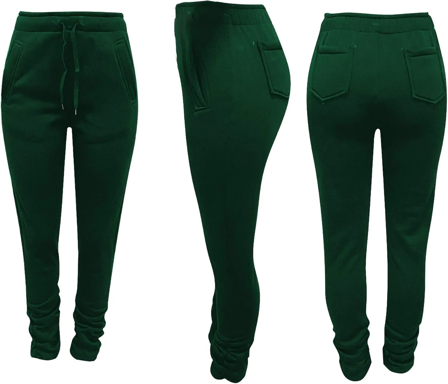 NRTHYE Stacked Pants Women Solid High Waist Drawstring Pleated Pants Casual Active Leggings Thick Sweatpants Trousers