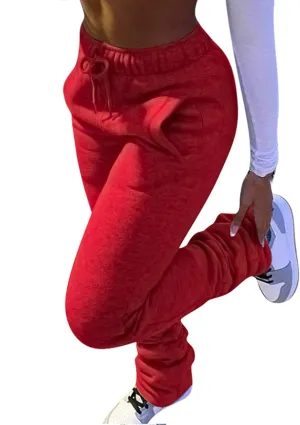 NRTHYE Stacked Pants Women Solid High Waist Drawstring Pleated Pants Casual Active Leggings Thick Sweatpants Trousers