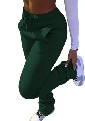 NRTHYE Stacked Pants Women Solid High Waist Drawstring Pleated Pants Casual Active Leggings Thick Sweatpants Trousers
