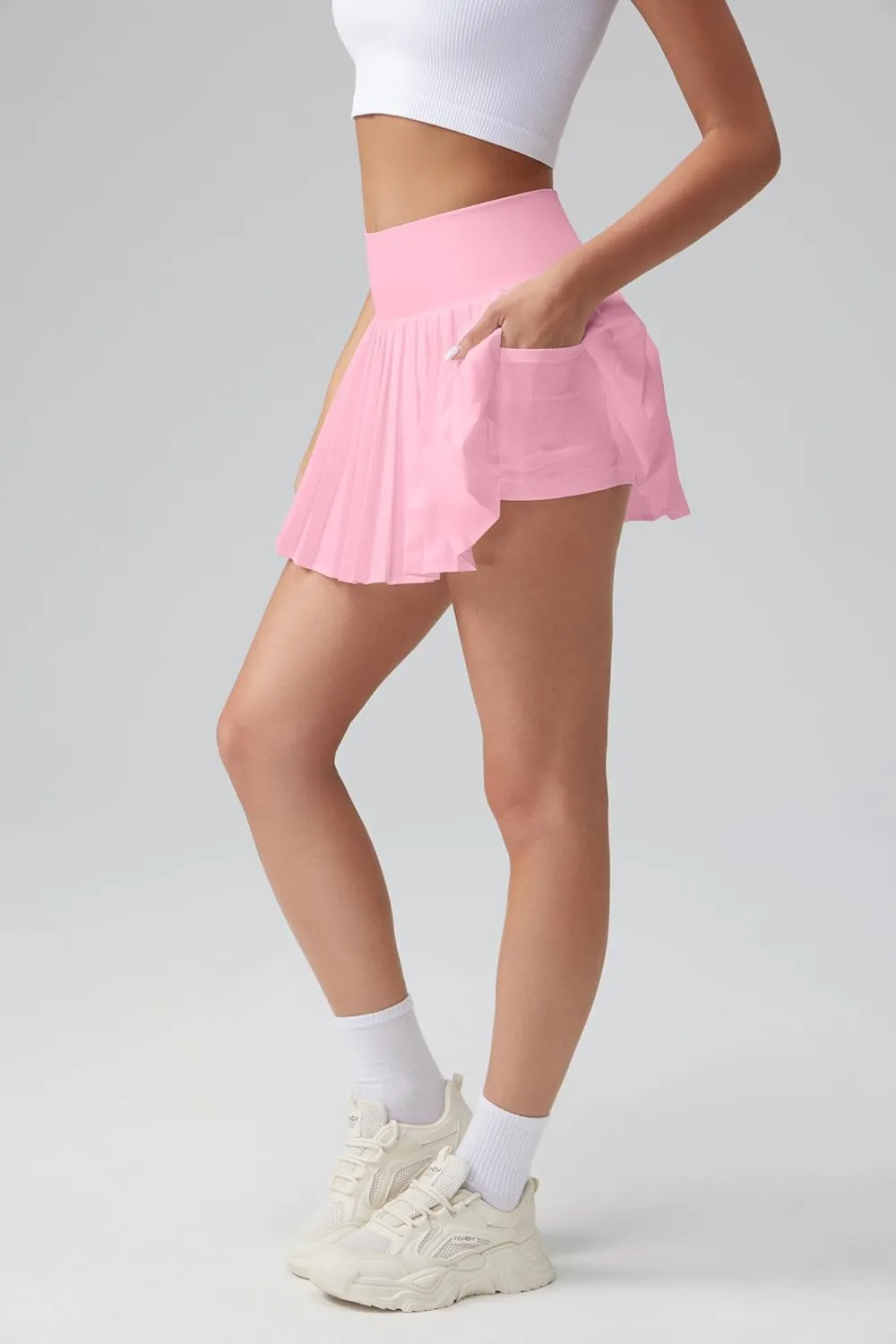 OQQ High Waist A-Line Pleated Mini Skirts Athletic Skorts Short Active Skirt for Golf Running Workout