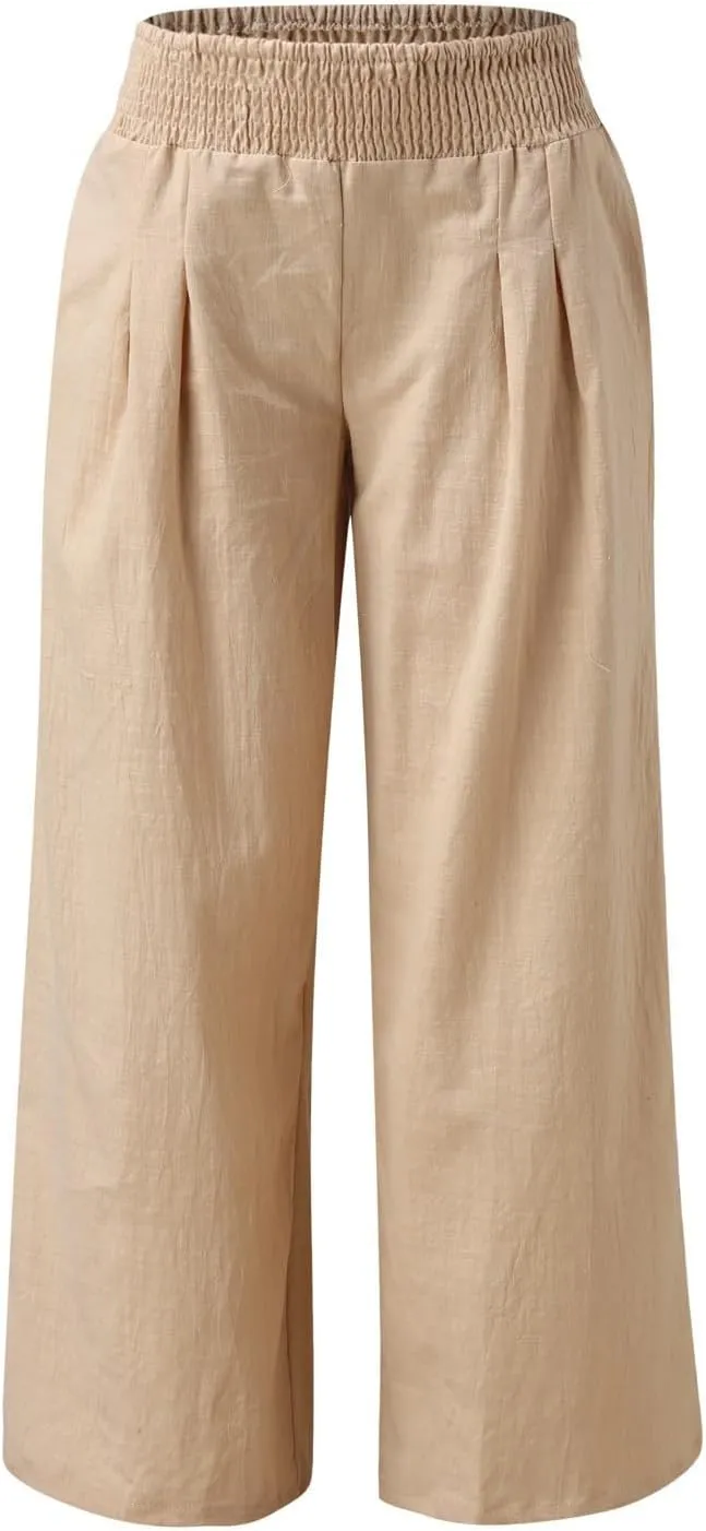 Pants for Women Trendy Pants Comfy Work Pants with Pockets Elastic High Waist Paper Bag Drawstring N De Lino para