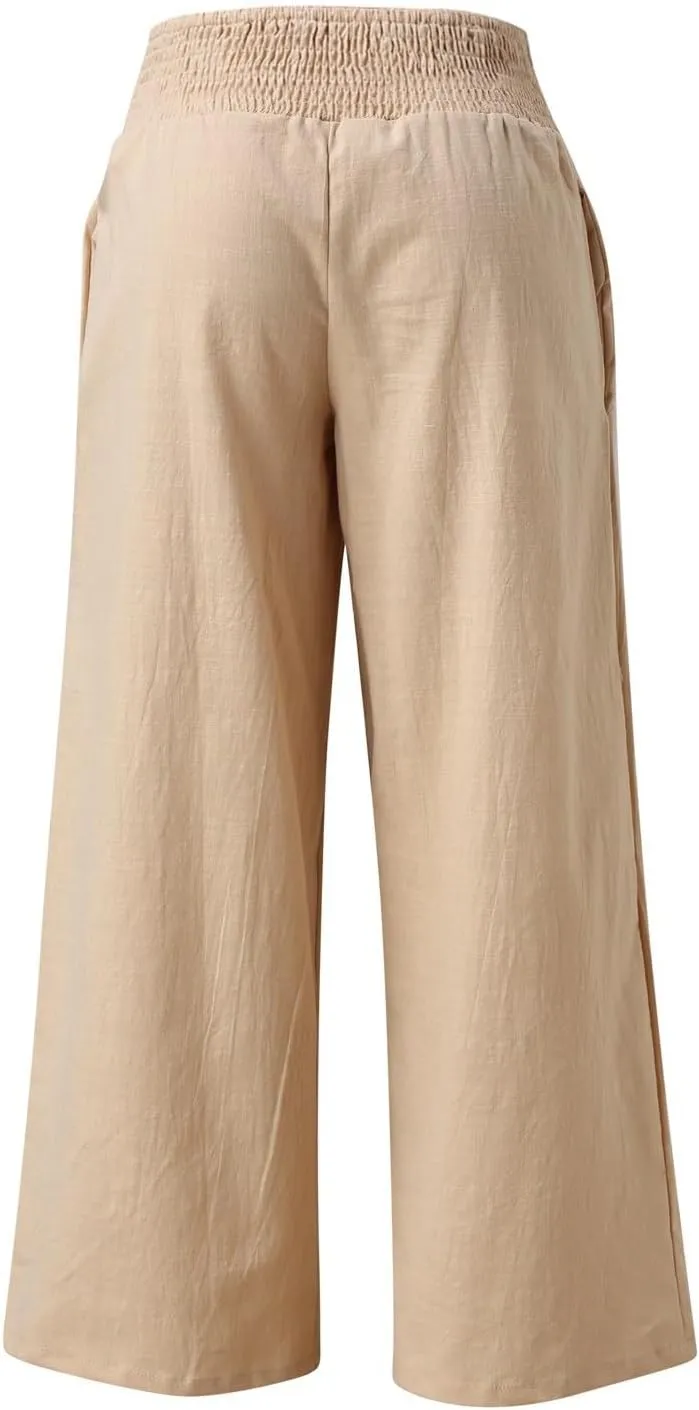 Pants for Women Trendy Pants Comfy Work Pants with Pockets Elastic High Waist Paper Bag Drawstring N De Lino para