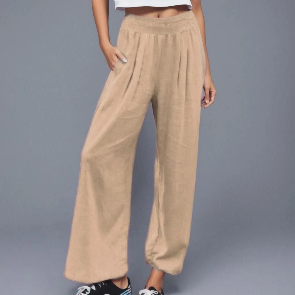 Pants for Women Trendy Pants Comfy Work Pants with Pockets Elastic High Waist Paper Bag Drawstring N De Lino para