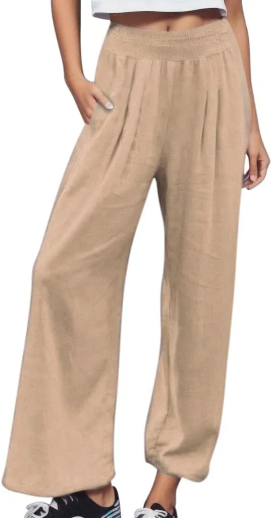 Pants for Women Trendy Pants Comfy Work Pants with Pockets Elastic High Waist Paper Bag Drawstring N De Lino para