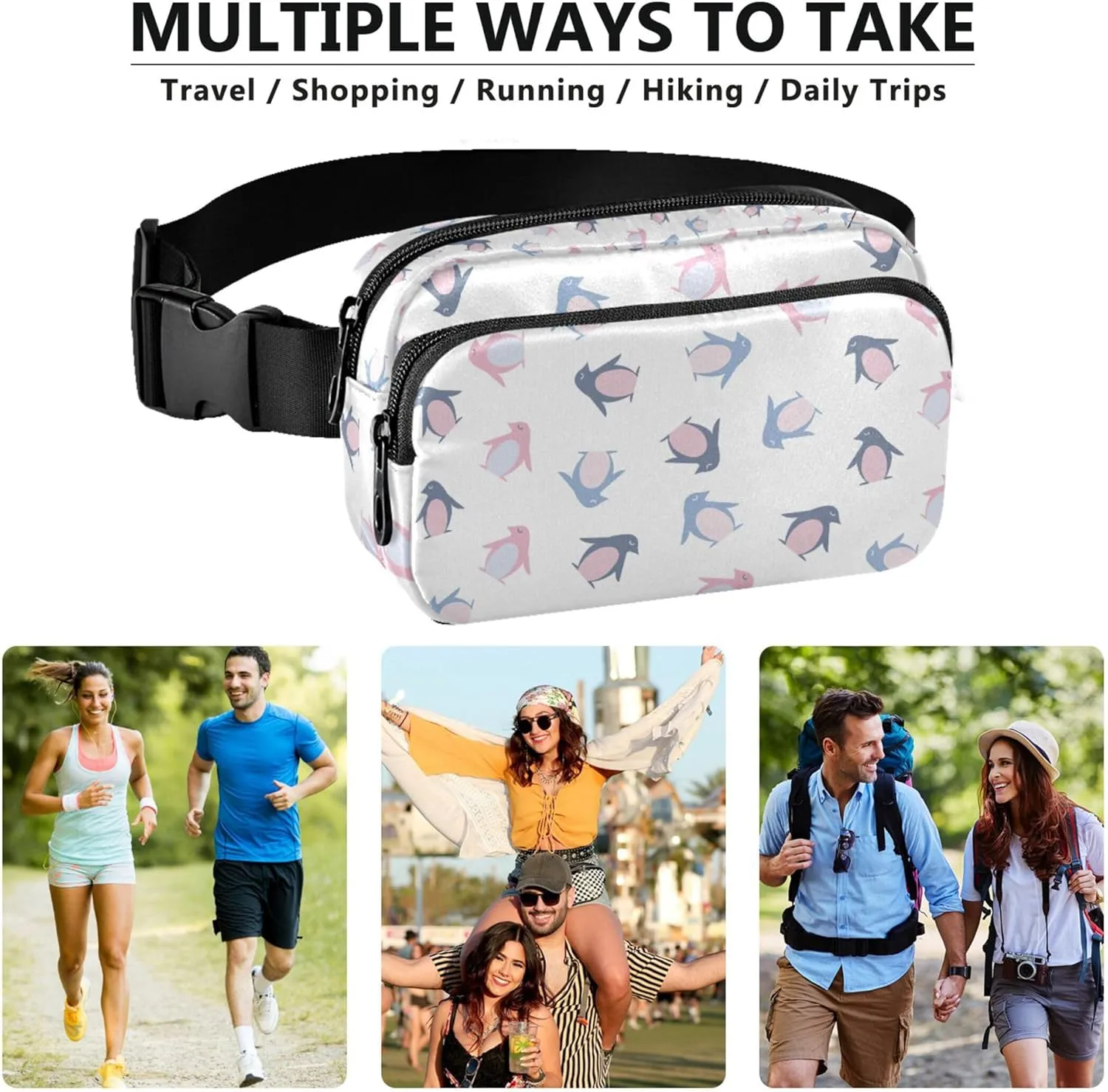 Personalized Colorful Penguin Graphic Womens Fanny Pack Funky Everywhere Belt Bag Waterproof Travel Waist Pack for Men