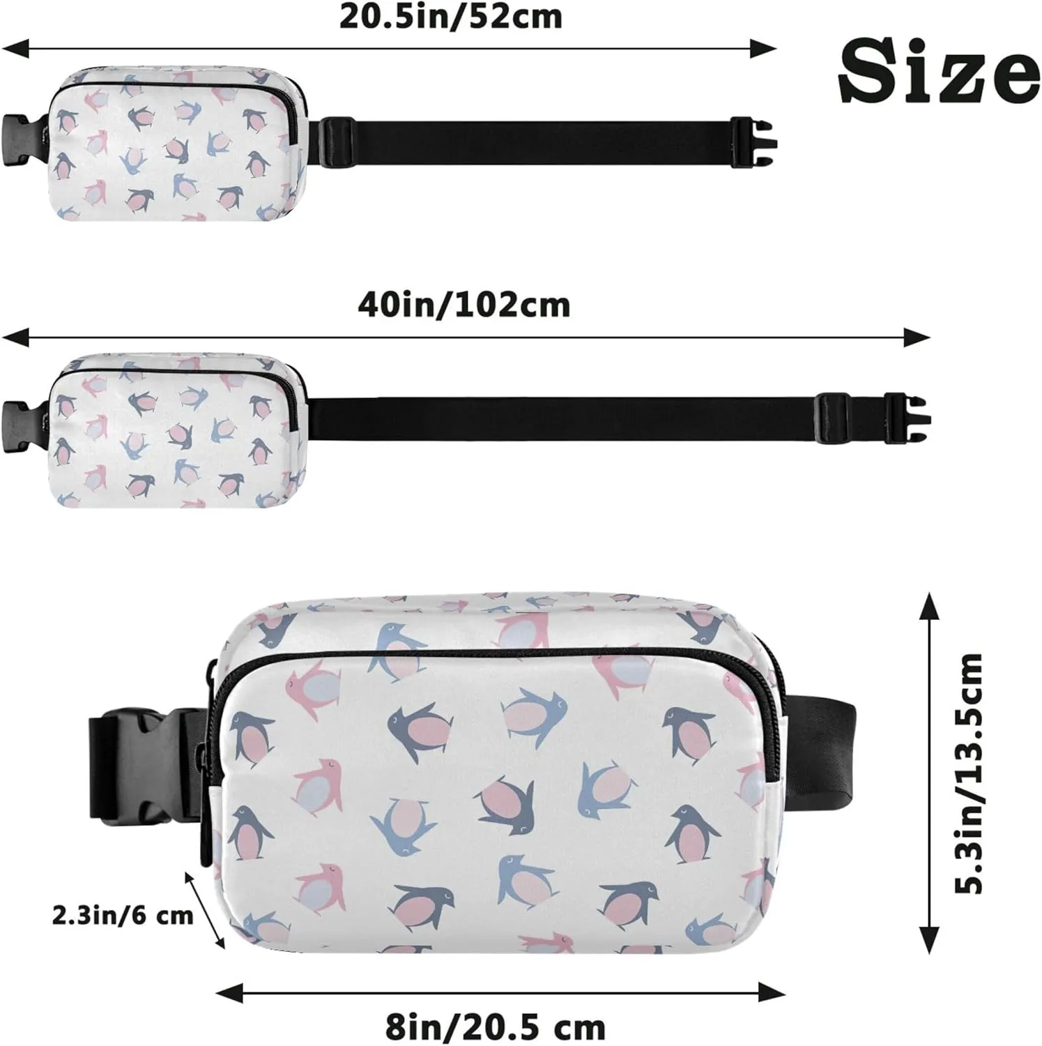 Personalized Colorful Penguin Graphic Womens Fanny Pack Funky Everywhere Belt Bag Waterproof Travel Waist Pack for Men