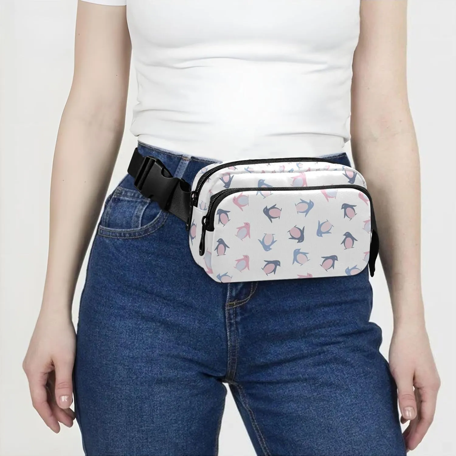 Personalized Colorful Penguin Graphic Womens Fanny Pack Funky Everywhere Belt Bag Waterproof Travel Waist Pack for Men