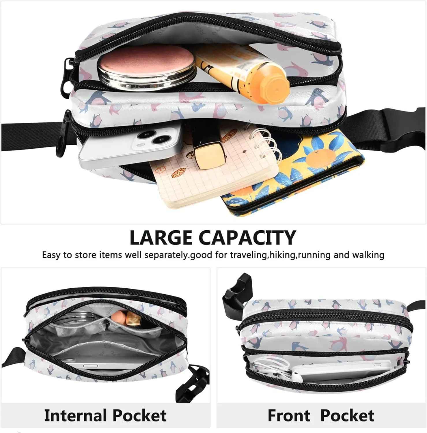 Personalized Colorful Penguin Graphic Womens Fanny Pack Funky Everywhere Belt Bag Waterproof Travel Waist Pack for Men