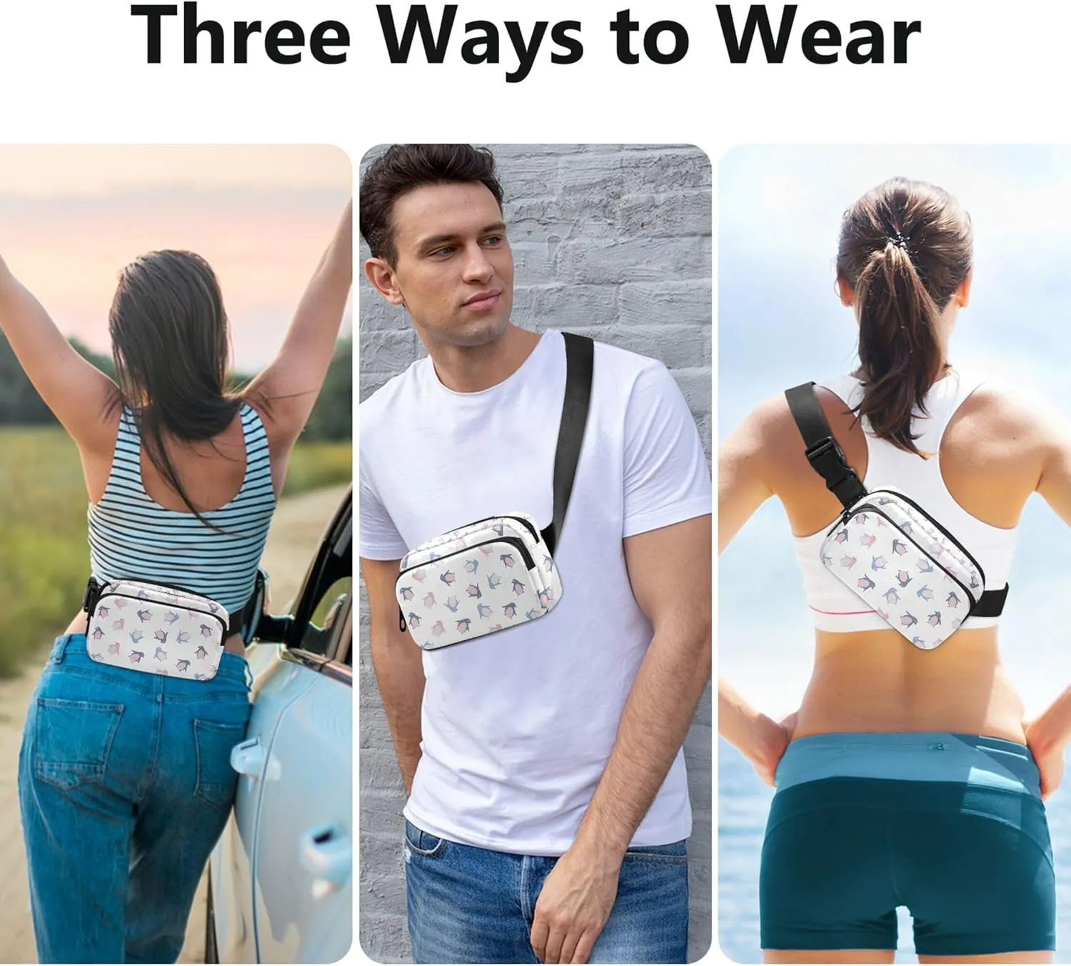 Personalized Colorful Penguin Graphic Womens Fanny Pack Funky Everywhere Belt Bag Waterproof Travel Waist Pack for Men