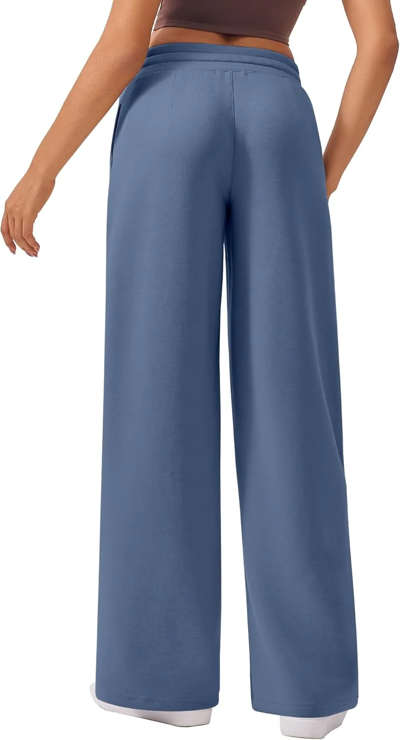 PINSPARK Wide Leg Sweatpants Women High Waisted Baggy Sweat Pants Elastic Elevated Seams Loose Active Pants with Pockets