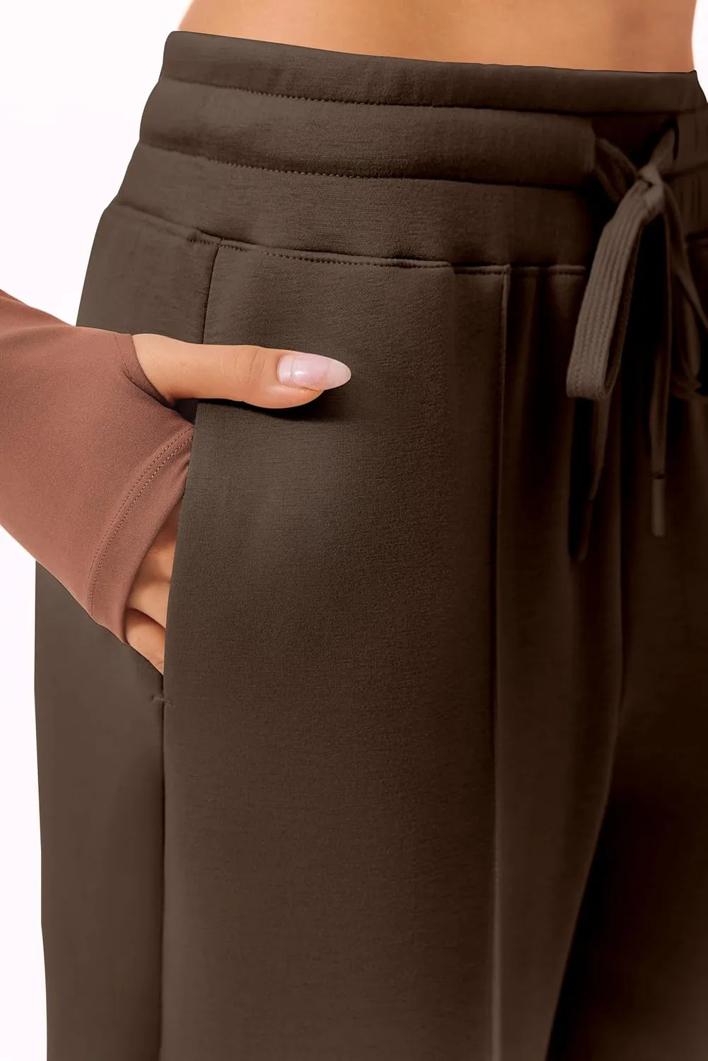 PINSPARK Wide Leg Sweatpants Women High Waisted Baggy Sweat Pants Elastic Elevated Seams Loose Active Pants with Pockets