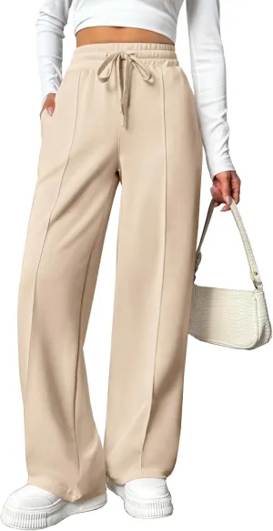 PINSPARK Wide Leg Sweatpants Women High Waisted Baggy Sweat Pants Elastic Elevated Seams Loose Active Pants with Pockets