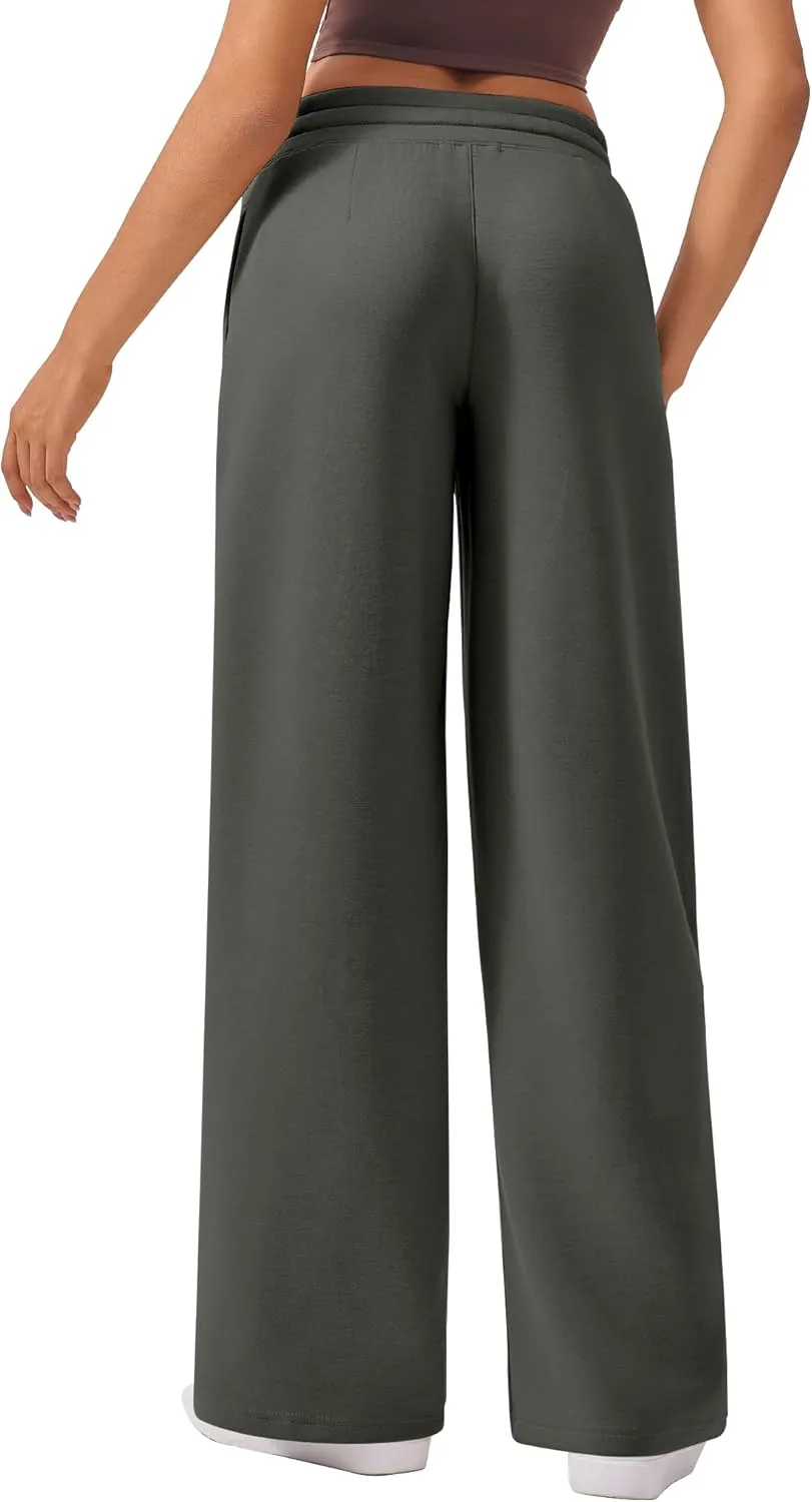 PINSPARK Wide Leg Sweatpants Women High Waisted Baggy Sweat Pants Elastic Elevated Seams Loose Active Pants with Pockets