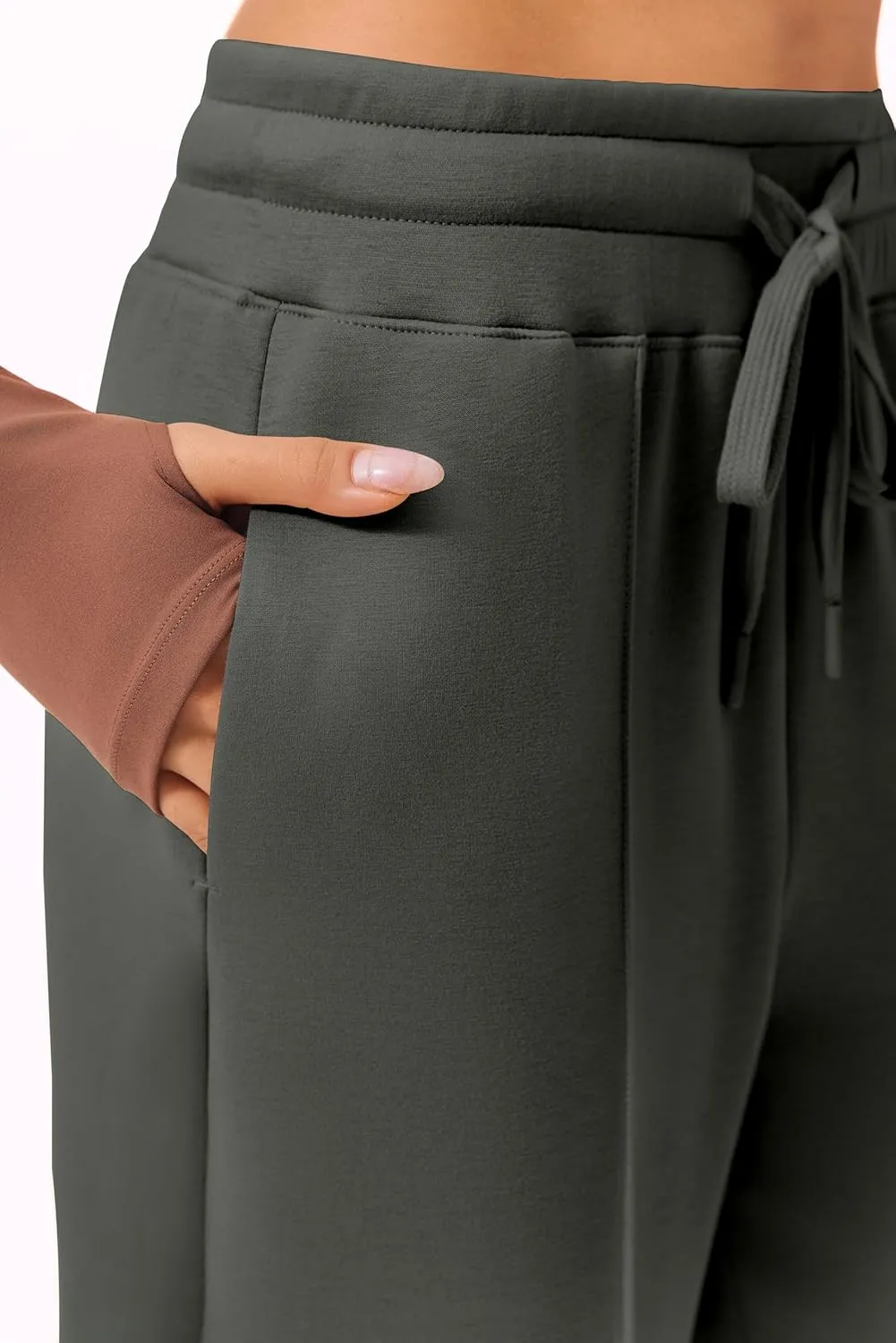 PINSPARK Wide Leg Sweatpants Women High Waisted Baggy Sweat Pants Elastic Elevated Seams Loose Active Pants with Pockets