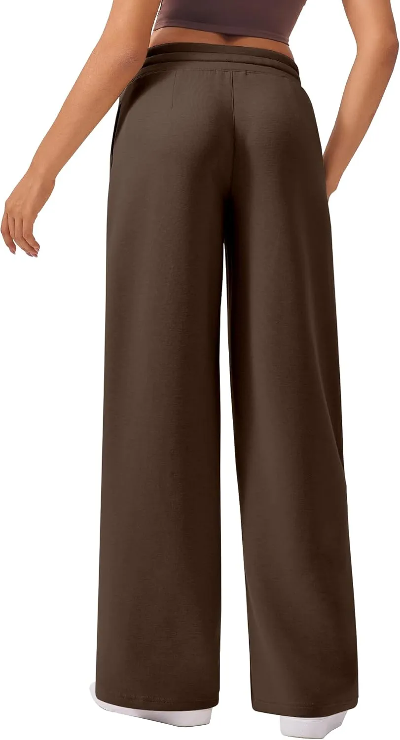 PINSPARK Wide Leg Sweatpants Women High Waisted Baggy Sweat Pants Elastic Elevated Seams Loose Active Pants with Pockets