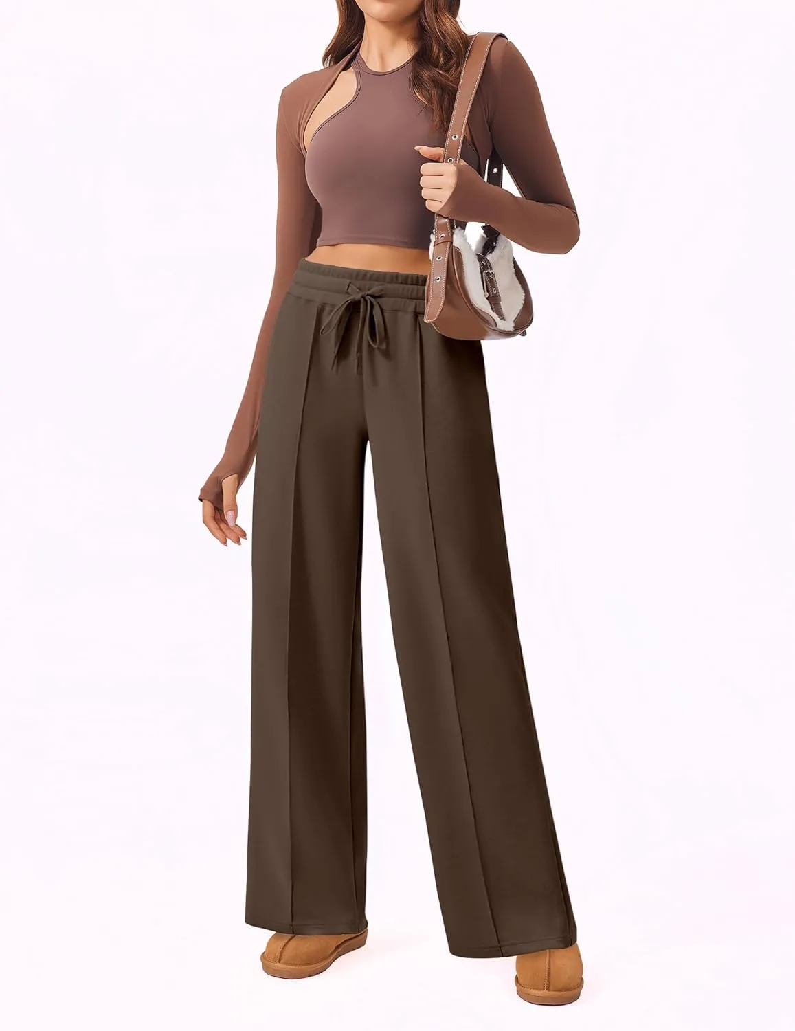 PINSPARK Wide Leg Sweatpants Women High Waisted Baggy Sweat Pants Elastic Elevated Seams Loose Active Pants with Pockets