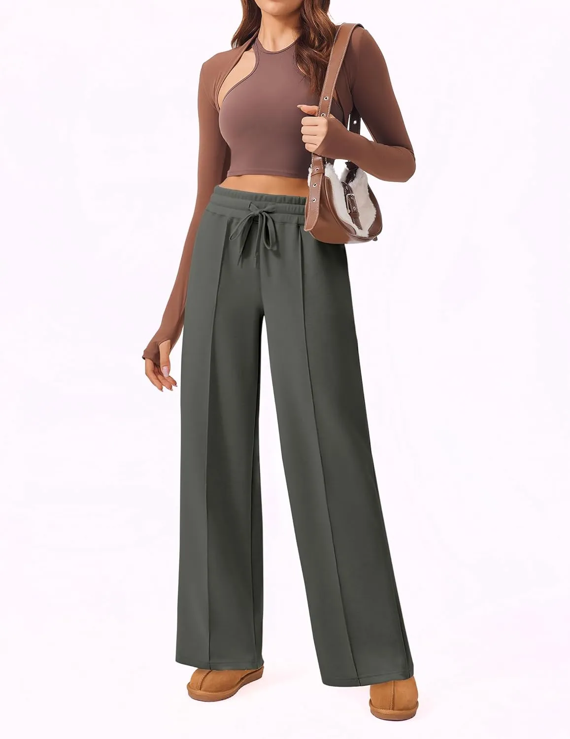 PINSPARK Wide Leg Sweatpants Women High Waisted Baggy Sweat Pants Elastic Elevated Seams Loose Active Pants with Pockets