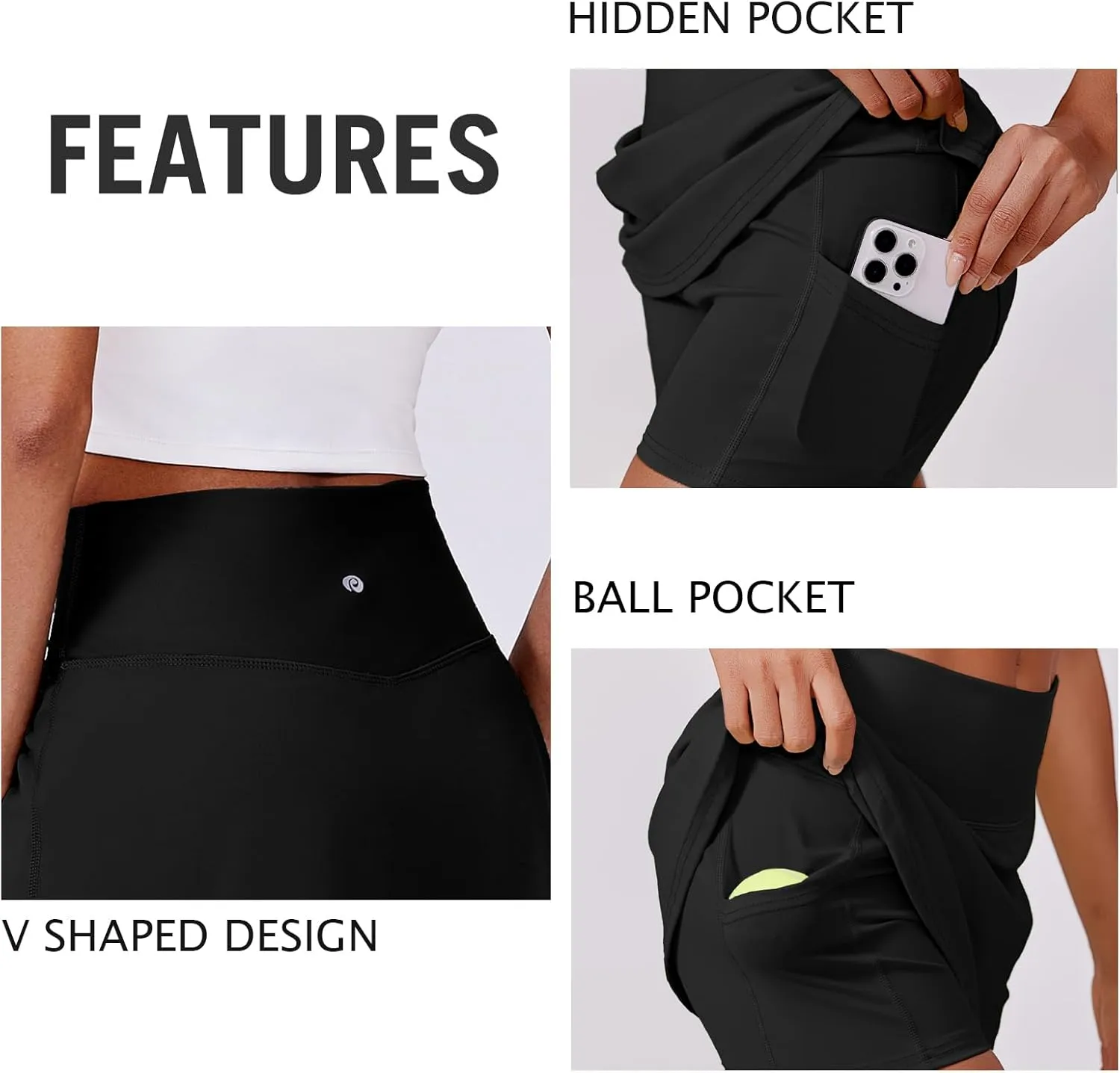 PINSPARK Womens Tennis Skirt High Waisted Golf Skort with 2 Pockets Stretchy Athletic Skirts for Workout Pickleball Running
