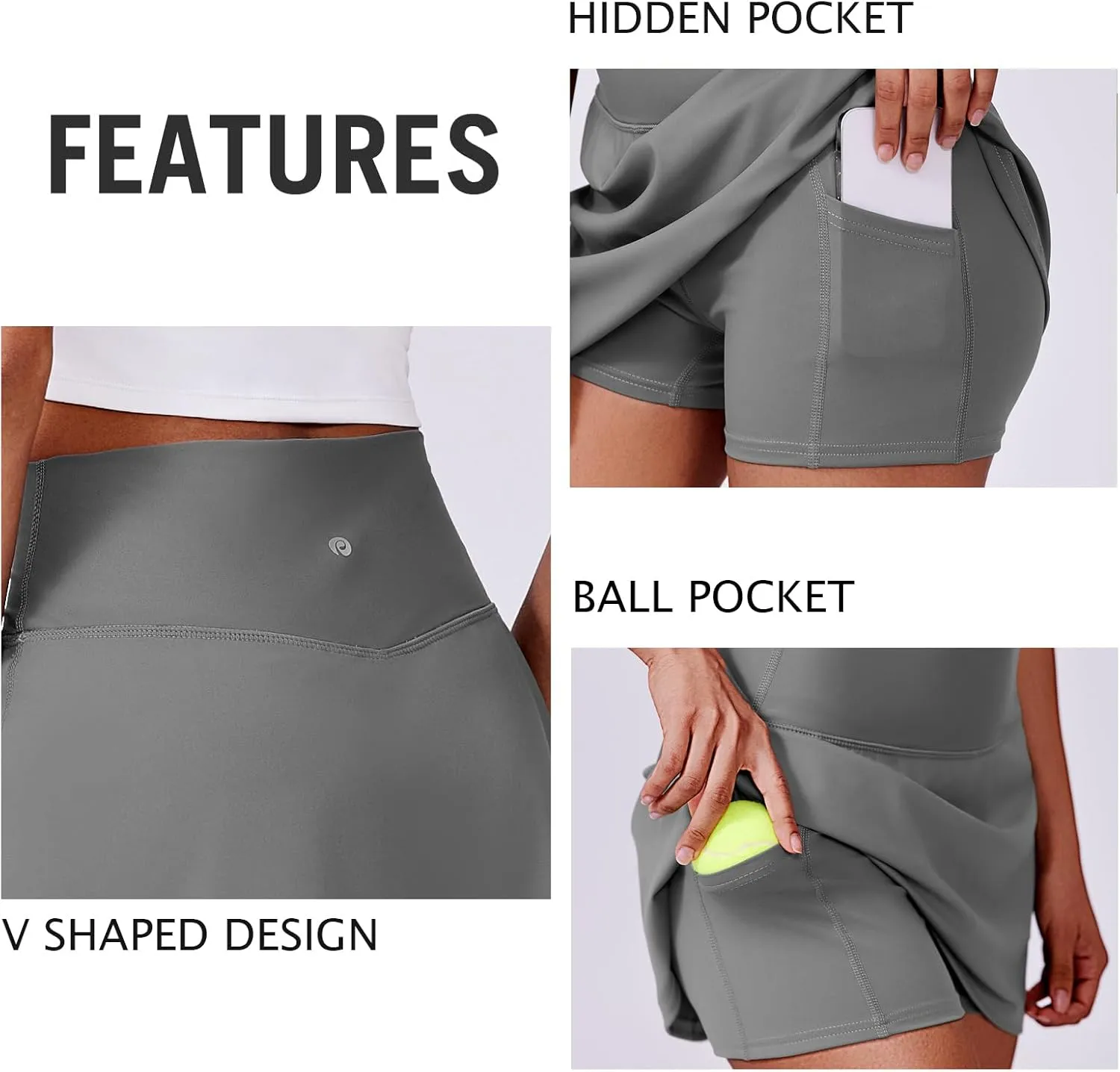 PINSPARK Womens Tennis Skirt High Waisted Golf Skort with 2 Pockets Stretchy Athletic Skirts for Workout Pickleball Running
