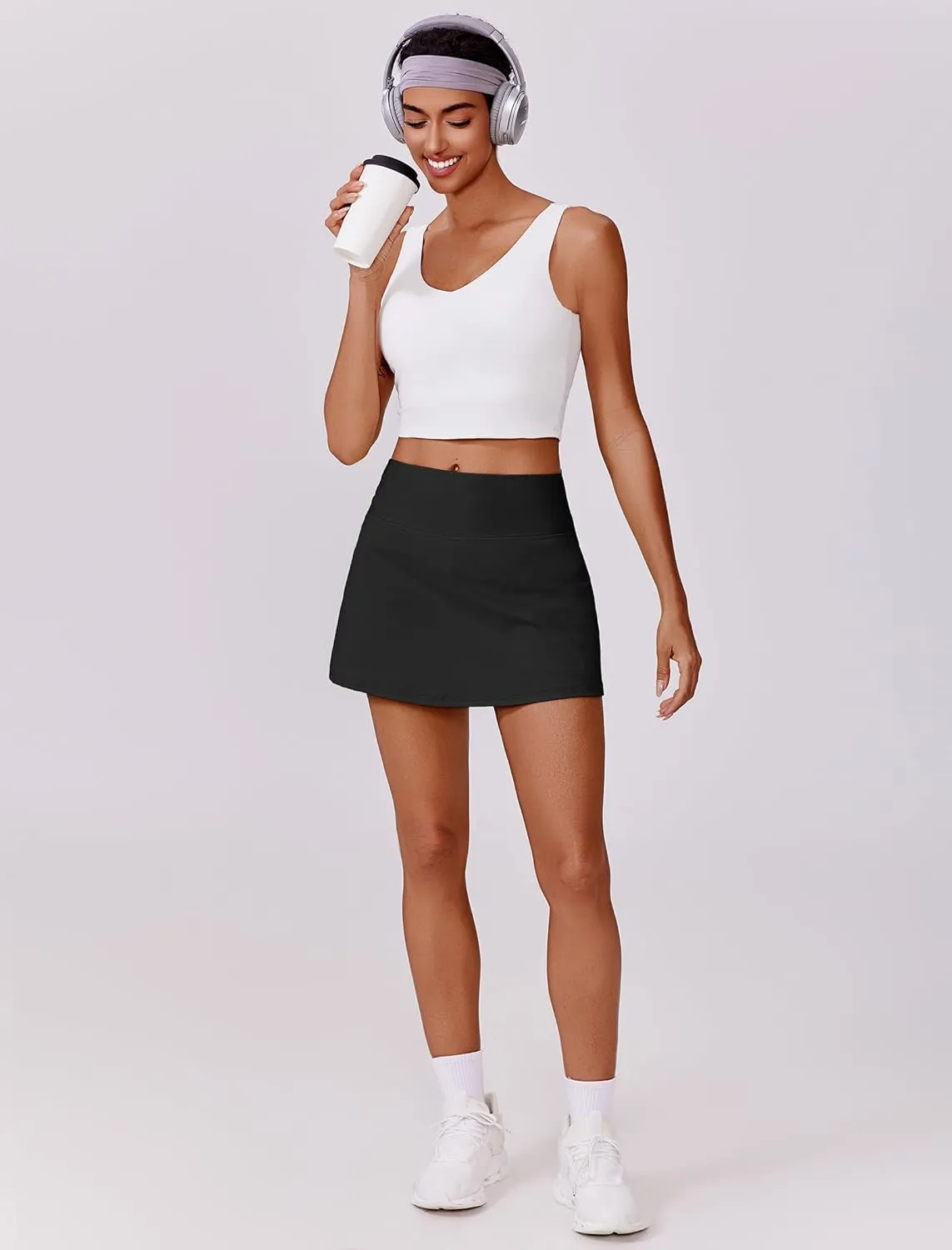 PINSPARK Womens Tennis Skirt High Waisted Golf Skort with 2 Pockets Stretchy Athletic Skirts for Workout Pickleball Running